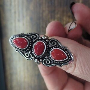 Silver and Red Coral Ring